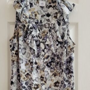 CAbi Women's Ruffled Floral Blouse - Black and Cream